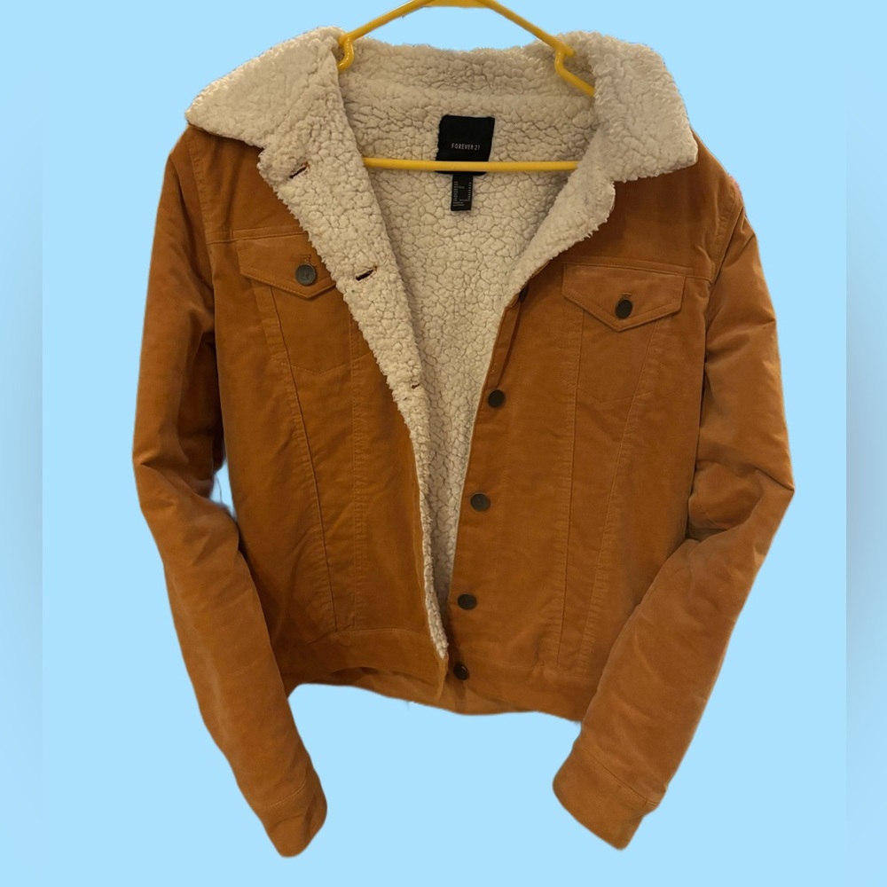 Rustic Yellow F-21 FAUX FUR Button Up Jacket.